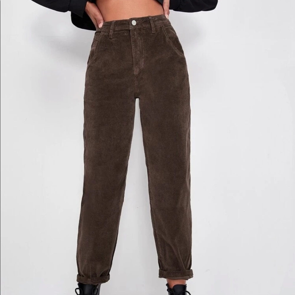 High waisted brown corduroy pants